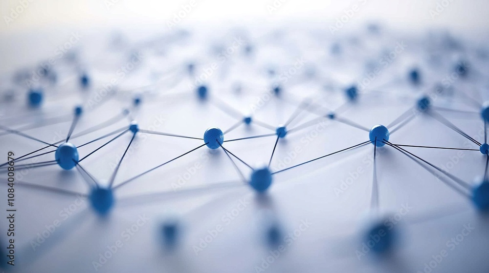Poster abstract network visualization with blue dots and connecting lines, representing data connections, d
