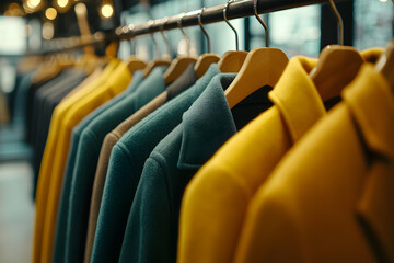 Obraz premium Row of autumn-colored coats hanging in a boutique setting