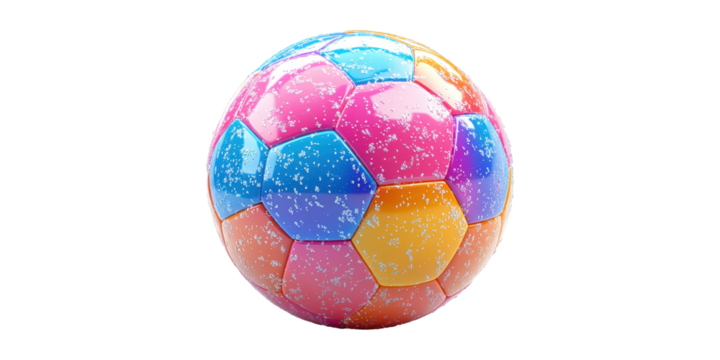 Colorful Soccer Ball with Glitter Effect Isolated on Transparent Background
