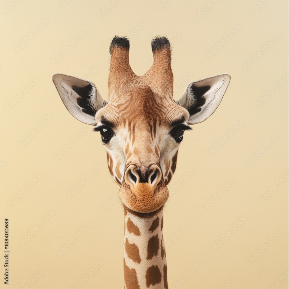 Poster close-up of a giraffe showcasing its unique features and patterns