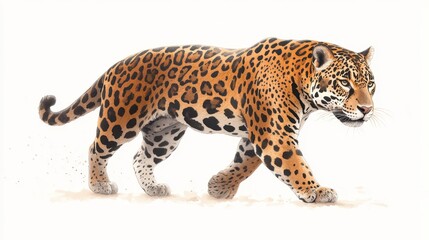 Fototapeta premium Elegant jaguar painting on white background, captivating wildlife art portrait 