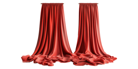 Red Drapery Curtains Isolated on Transparent Background
