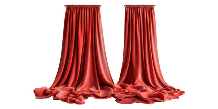 Red Drapery Curtains Isolated on Transparent Background