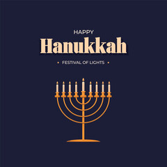Happy Hanukkah Jewish Holiday Social Media Post Template.Hanukkah background with holiday candles and David stars. Modern paper cut design for Jewish Festival of light. Place for your text