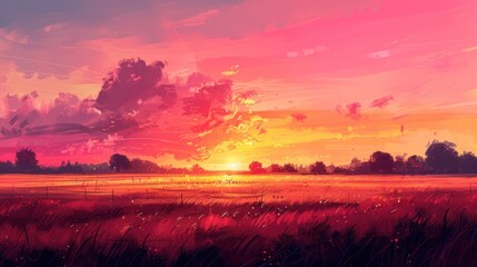 Obraz premium Vibrant sunset over a field.