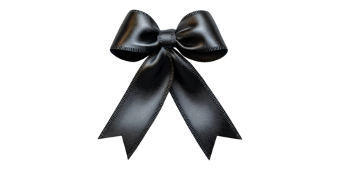 Black Decorative Bow with Glossy Finish Isolated on Transparent Background