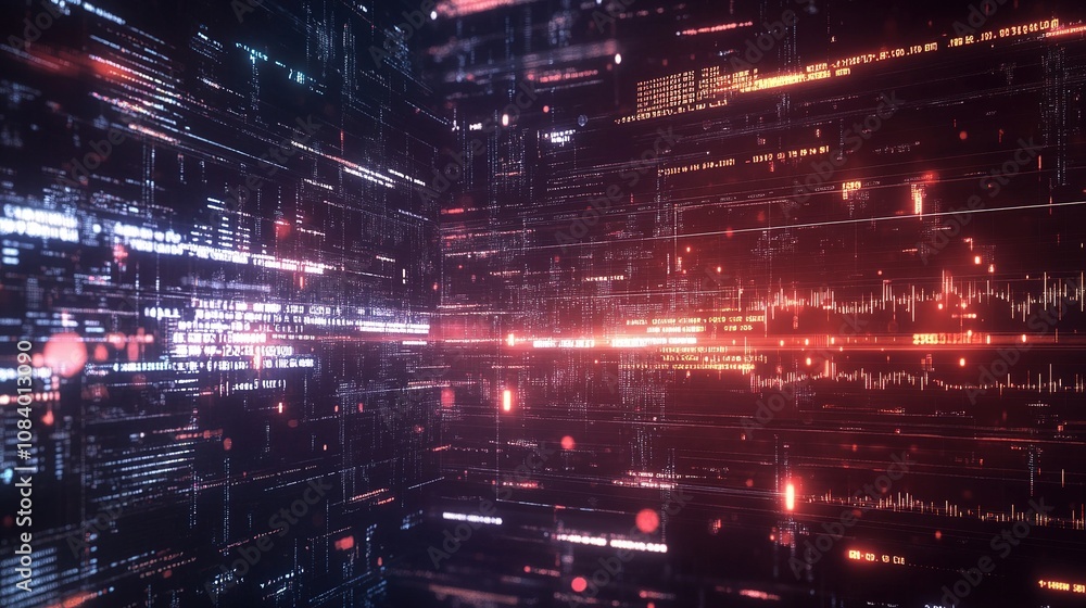 Poster abstract digital background with glowing lines and data streams in a futuristic space, illustrating 