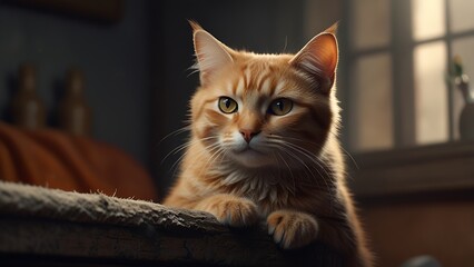 orange cat cute with lighting bokeh