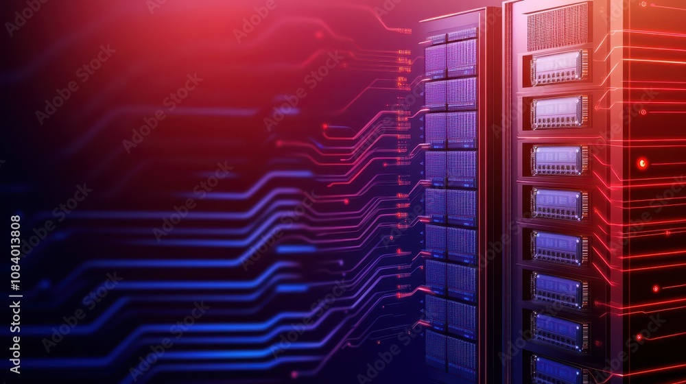 Poster illuminated server power, exploring the core of modern data centers and network infrastructure with 