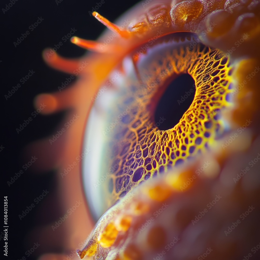 Poster close-up of a colorful eye with intricate patterns and textures