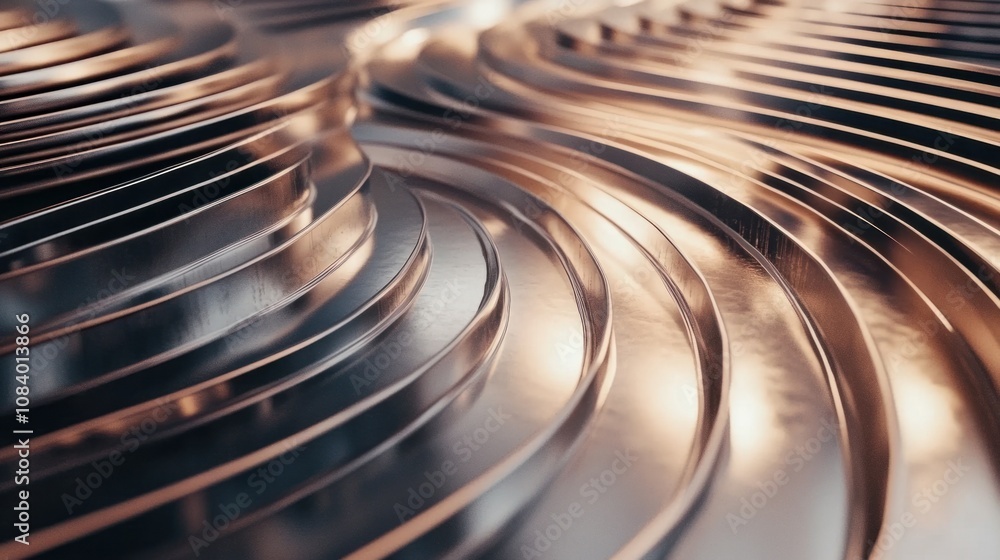 Poster abstract metallic vortex in 3d, with shiny surfaces and gradients, creating a futuristic design