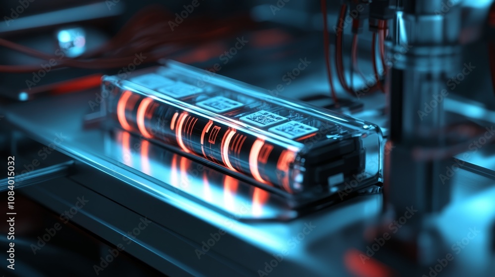 Poster innovative battery technology in a lab setting high-tech environment close-up view science concept