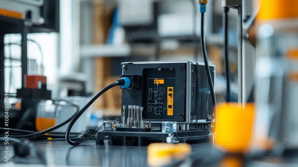 Poster laboratory experiment device modern laboratory equipment setup high-tech environment close-up view i