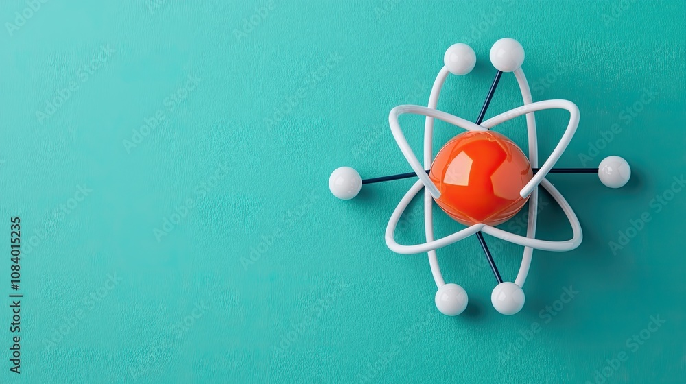 Poster scientific model of atomic structure studio setting 3d render digital art close-up education and res
