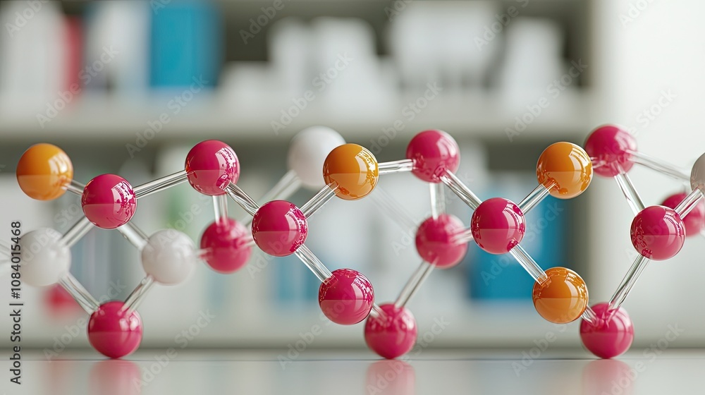 Poster molecular structure visualization laboratory 3d render scientific environment close-up view chemistr