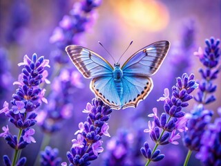Stunning Portrait of a Purple Butterfly on Lavender Flower with Soft Blurred Background - Nature's Beauty in Close-Up Photography