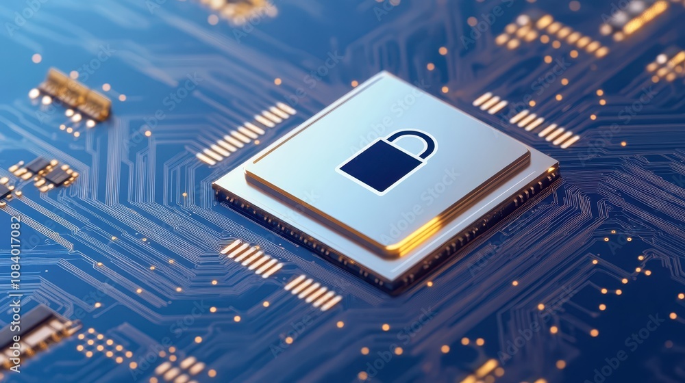Poster intricate closeup, cpu chip on circuit board pad glimpse into modern computing technology