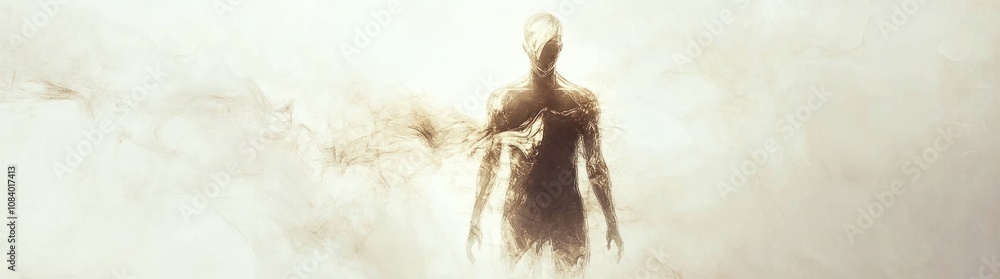 Poster a surreal figure emerges from ethereal wisps, symbolizing introspection and transformation.