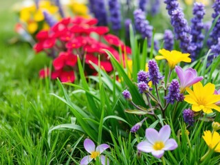 Vibrant fresh spring green grass with dew drops, vibrant, nature, colorful
