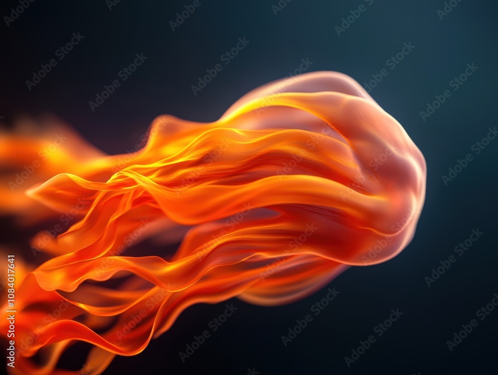 Poster abstract representation of flowing orange flames with a smooth texture