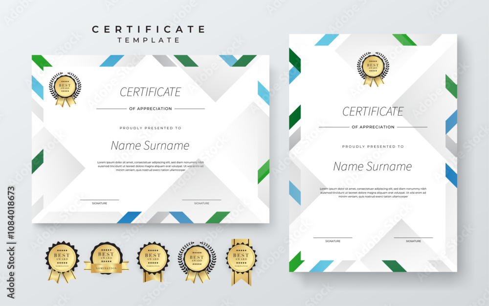 Wall mural modern certificate template with colorful design elements