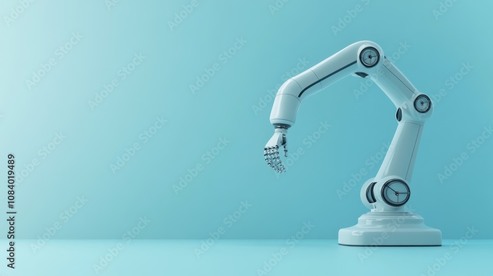 Poster robotic arm in a minimalist setting, showcasing automation technology.