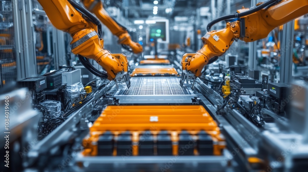 Poster automation in manufacturing industrial factory process visualization high-tech environment close-up 