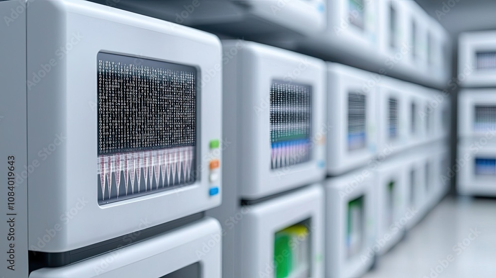 Poster data processing systems laboratory technology equipment modern environment close-up view innovation 