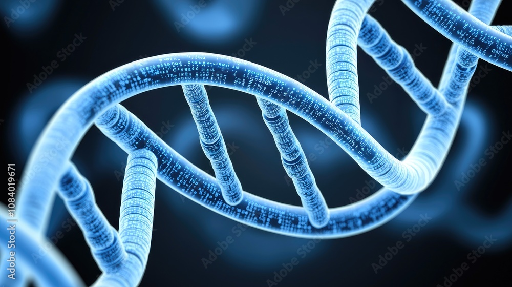 Poster exploring genetic structures laboratory setting scientific illustration digital environment close-up
