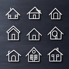 Fototapeta premium various minimalistic house icons on a dark background