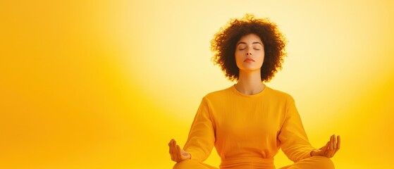 Obraz premium a person meditating in a serene environment with a warm yellow background