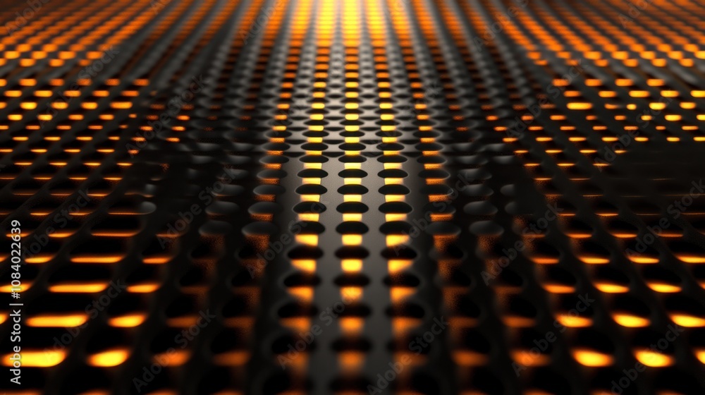 Poster metallic grid with glowing edges in 3d, creating a modern and sleek background