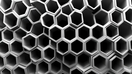 Fototapeta premium Metallic honeycomb pattern in 3D, with reflective and glowing edges, creating depth