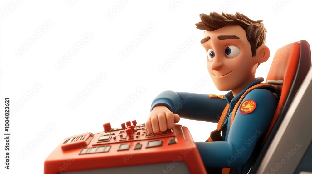 Aufkleber A cartoon character operating a control panel with a focused expression.