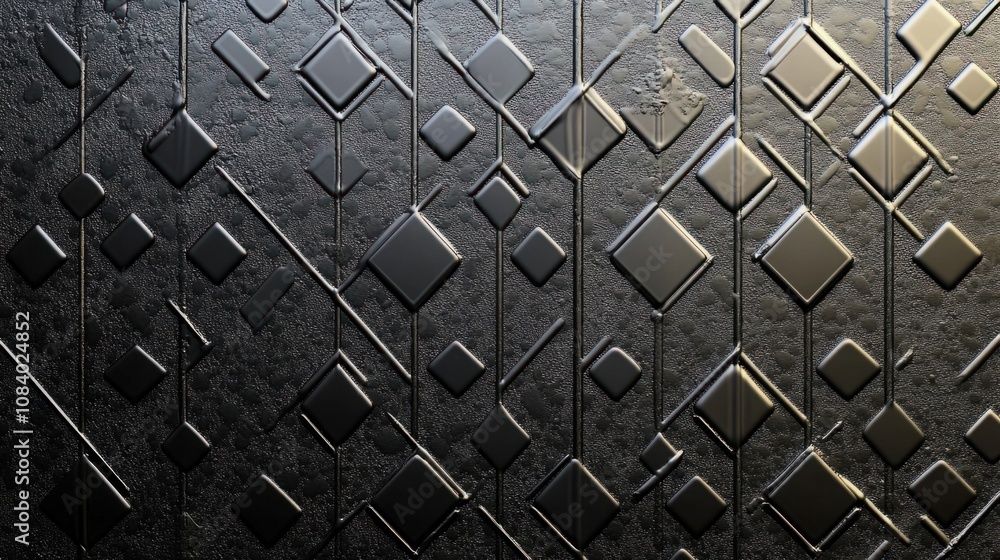 Poster polished metallic surface with intricate geometric patterns in 3d, creating a sleek background