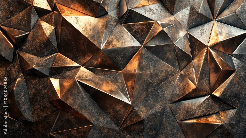Poster polished metallic surface with intricate geometric patterns in 3d, creating a sleek background
