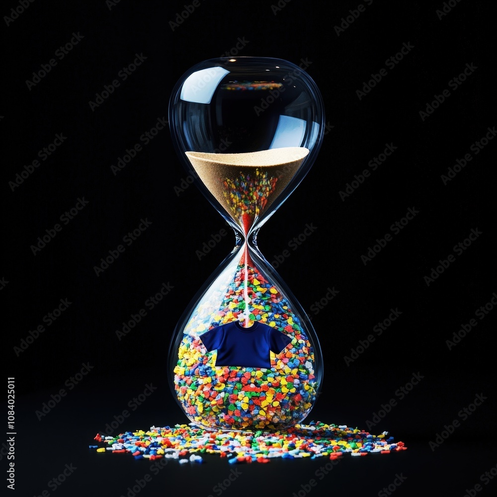 Poster creative hourglass concept symbolizing time and change with colorful elements