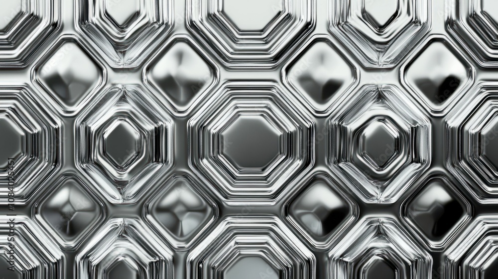 Poster reflective metallic 3d pattern with hexagonal grids and futuristic light effects
