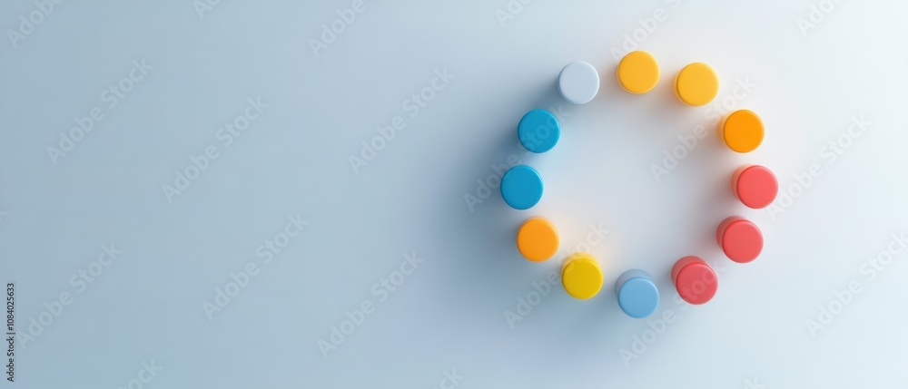 Aufkleber colorful circular arrangement of round objects on a light background