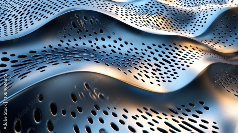 Poster smooth 3d metallic surface with curved patterns and soft reflections, tech-inspired design