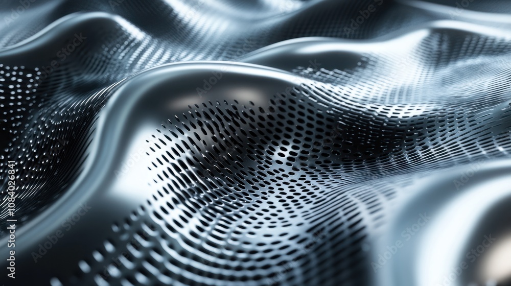Poster smooth 3d metallic surface with curved patterns and soft reflections, tech-inspired design