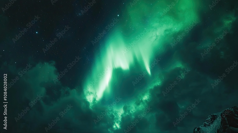 Poster here's a caption and keywords for your stock photo.. emerald aurora borealis illuminating night sky 