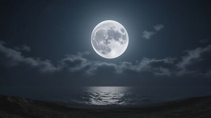 Full moon majestically illuminates the night sky, casting its ethereal glow over a sea of clouds