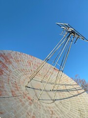 Close-up of old radio telescope, used to study centimeter range of radio waves