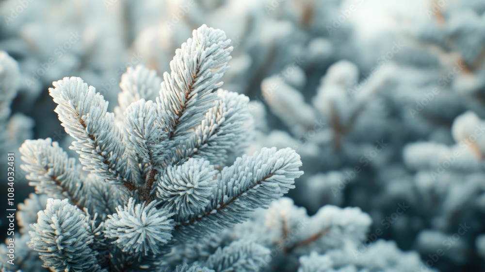Poster ethereal embrace of winter frosty pine branches adorned with seasonal charm a close up view of delic