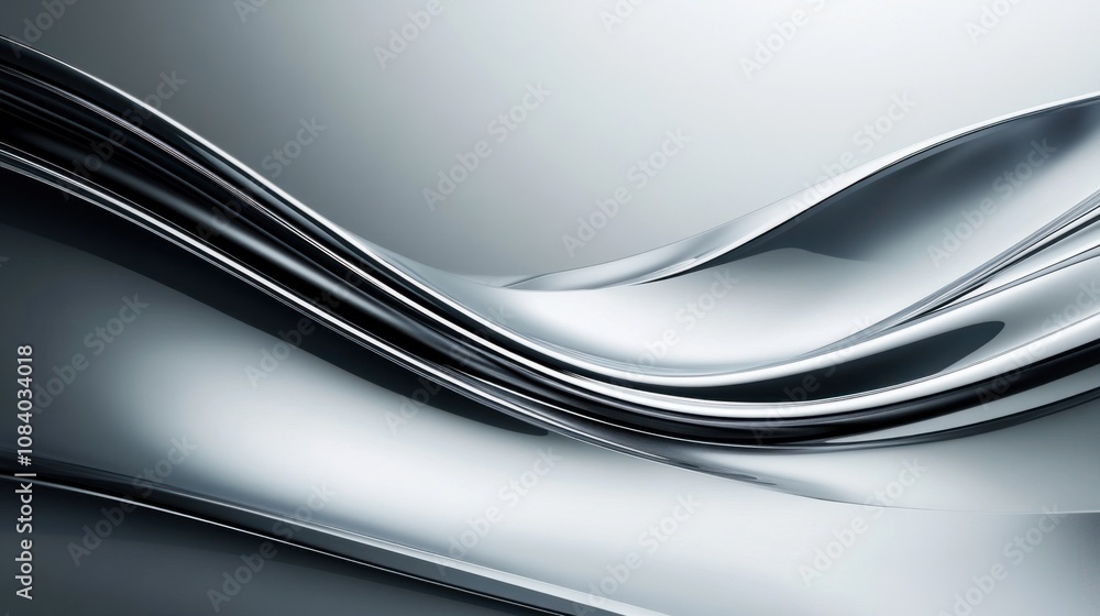 Poster smooth metallic waves with light reflections in a futuristic 3d background