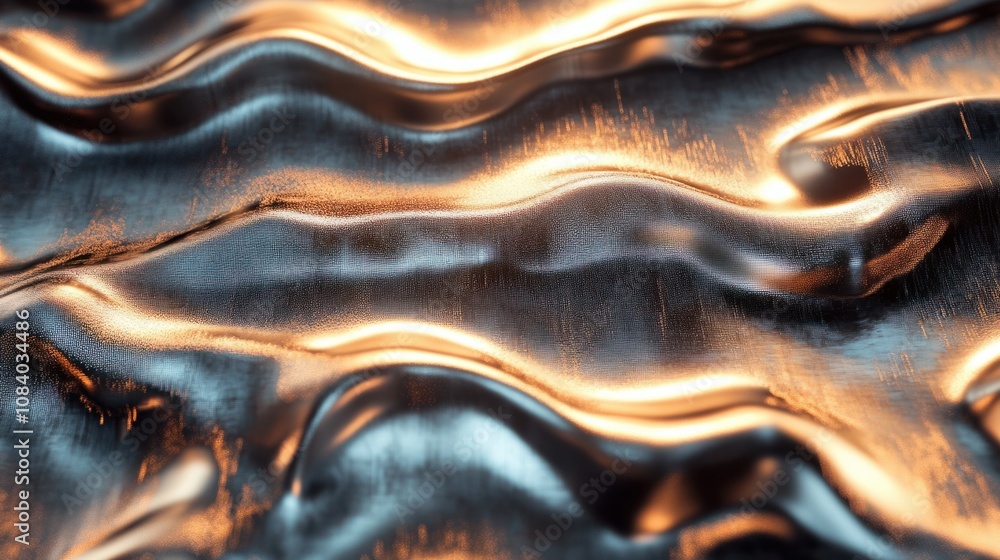 Poster smooth metallic waves with light reflections in a futuristic 3d background