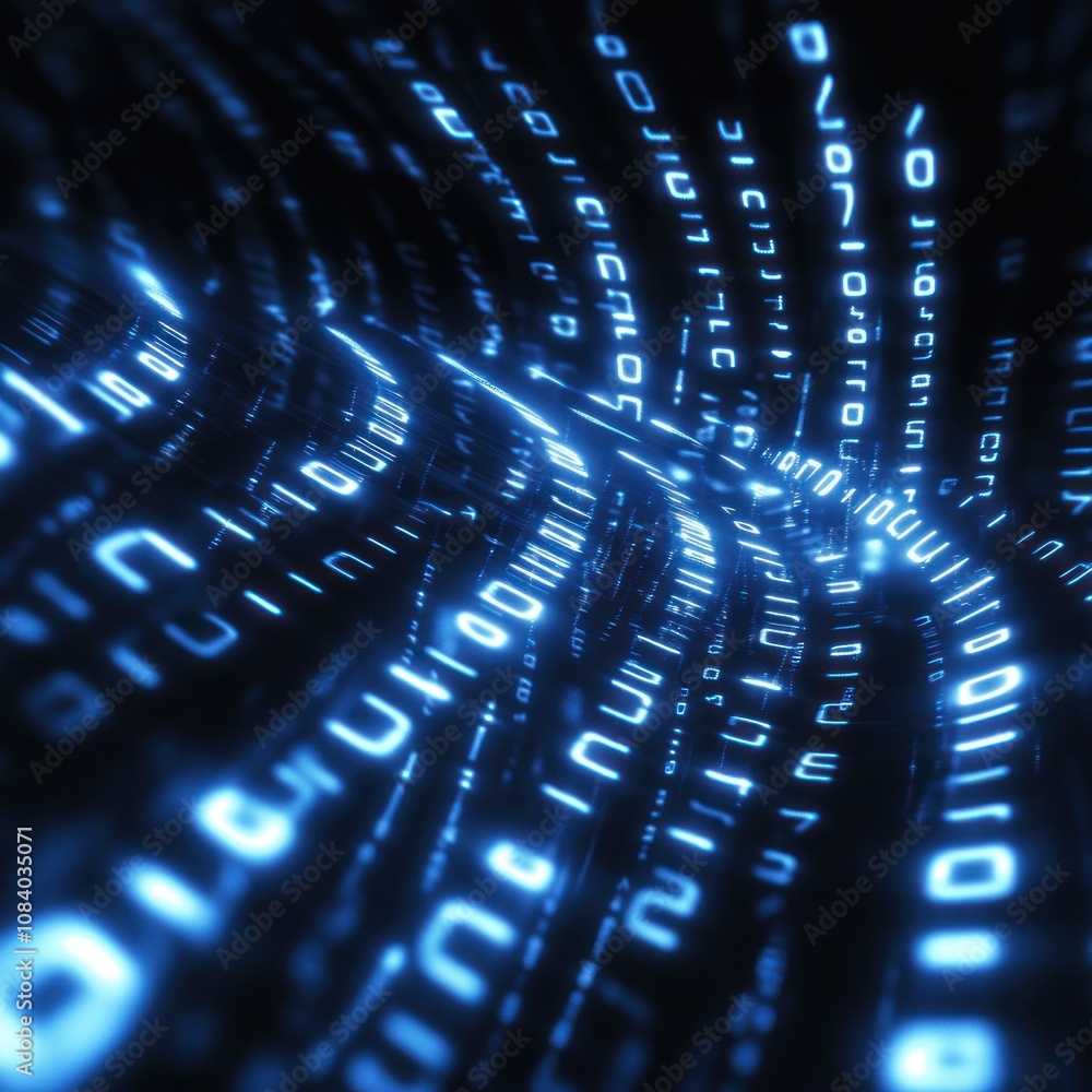 Poster abstract digital blue binary code data tunnel
