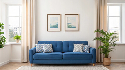 Fototapeta premium Elegant Living Room Poster Mockup with Modern Home Decor. 3D Interior Design Scene.