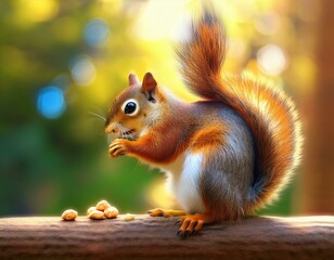 Obraz premium Una ardilla Una ardilla en el bosque, en primer planoen el bosque, en primer plano